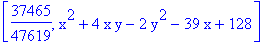 [37465/47619, x^2+4*x*y-2*y^2-39*x+128]